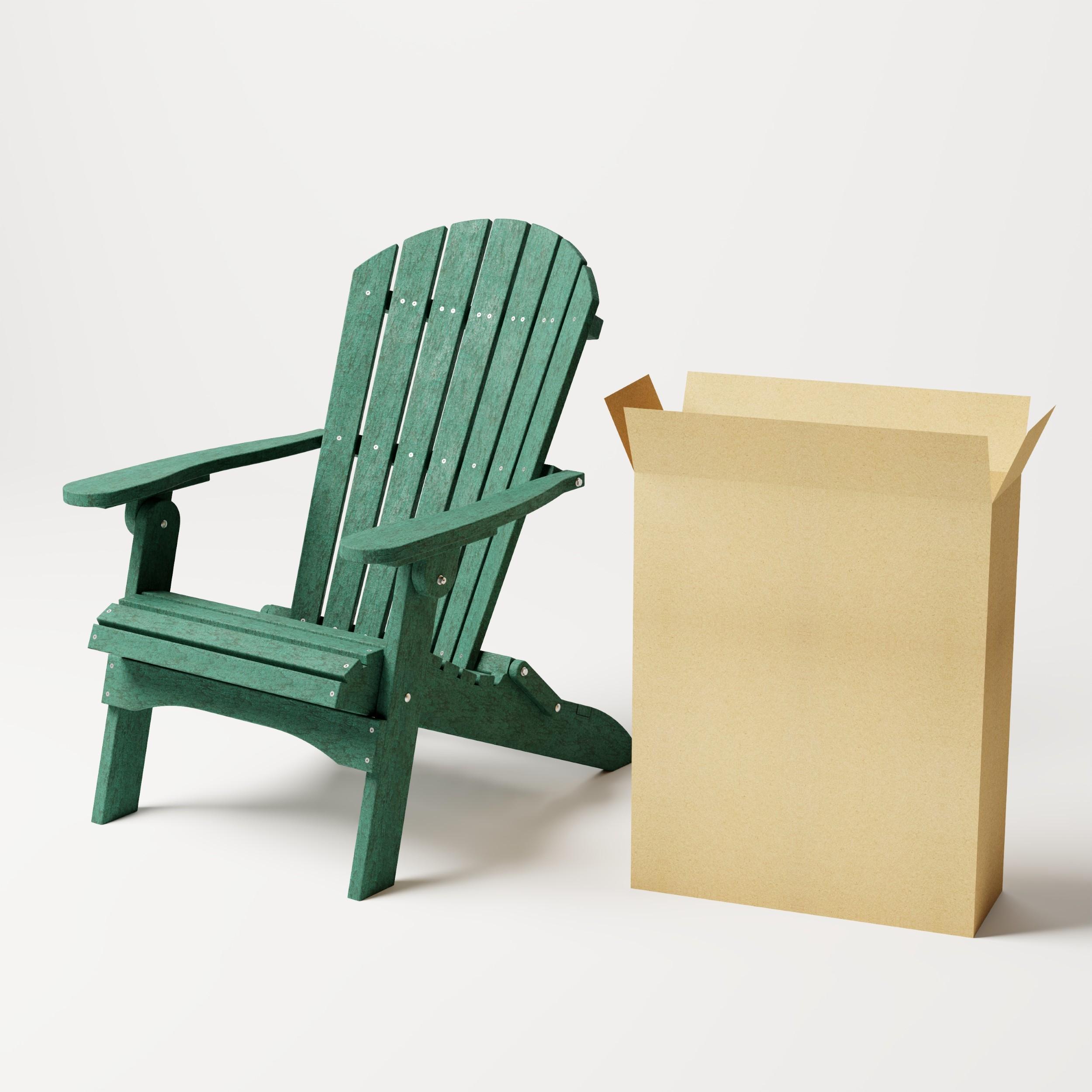 No assembly required, folding adirondack chair with box.
